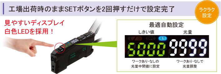 工場出荷時のままSETボタンを2回押すだけで設定完了